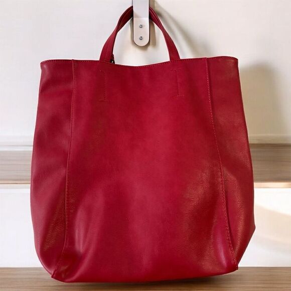 Saks Fifth Avenue Red Purple Zebra Fob Vegan Faux Leather Tote Bag - Picture 4 of 8